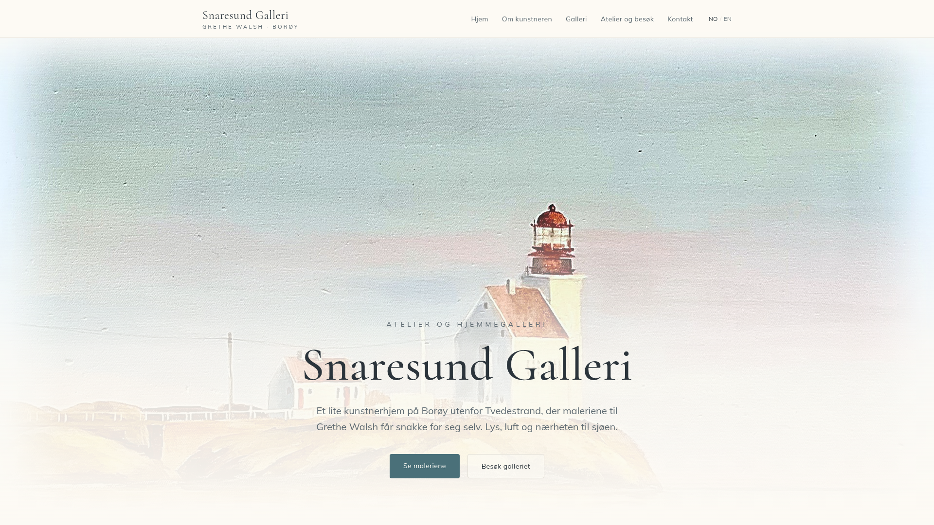 Skjermbilde av grethewalsh.art — Snaresund Galleri, hjemmegalleri på Borøy